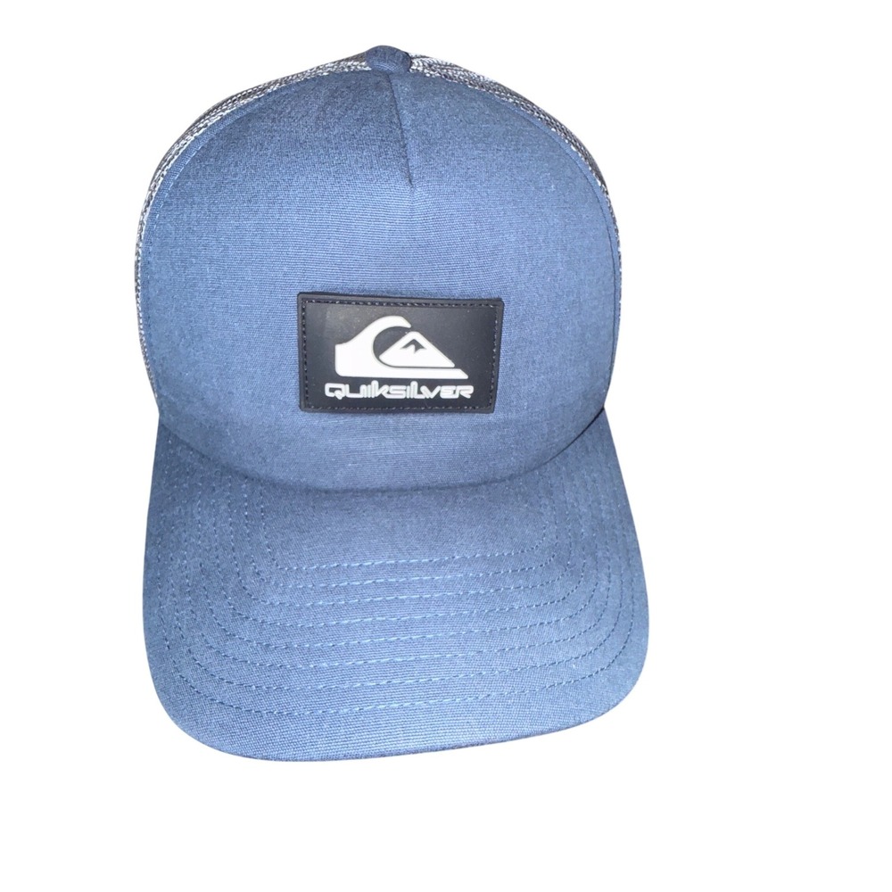Quiksilver Mens Blue Trucker Hat Mesh Back Snapback Rubber Logo Patch OSFM